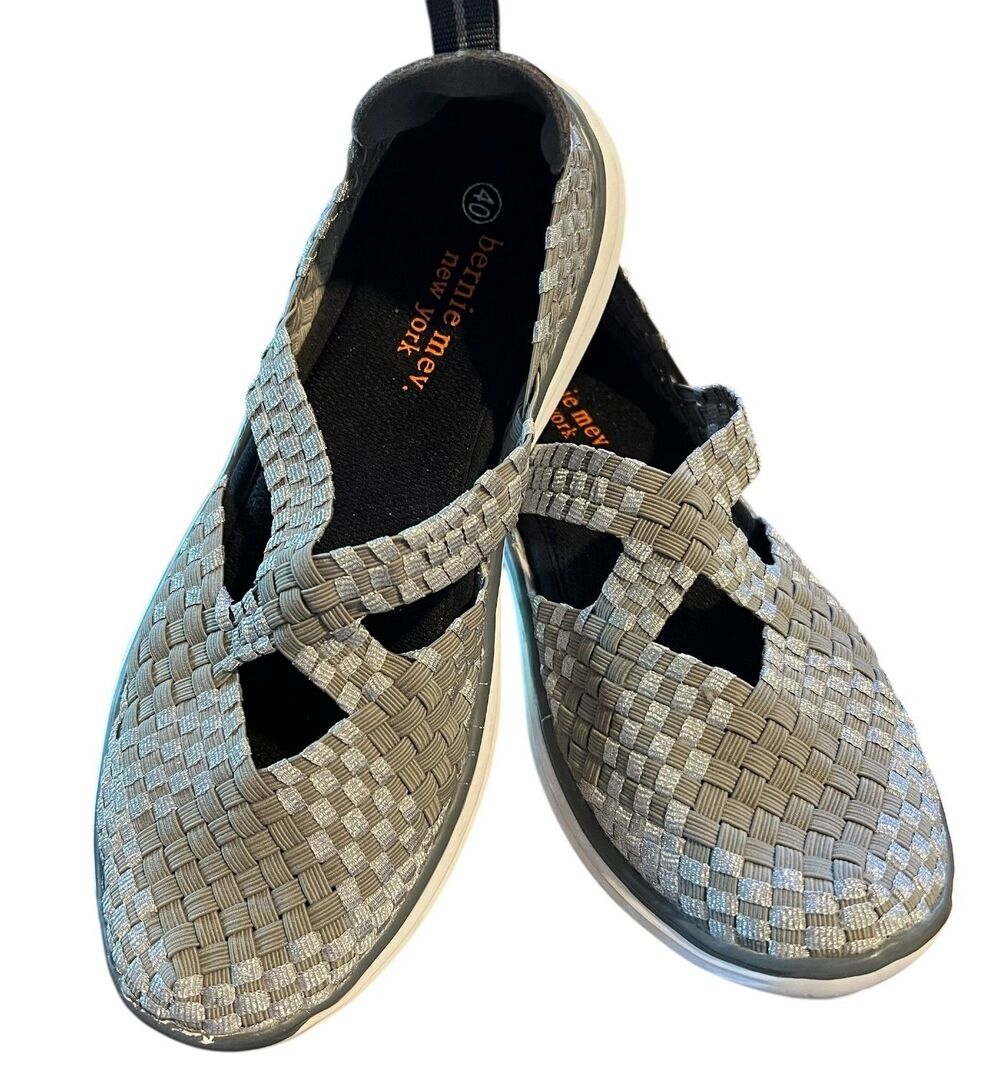 BM Bernie Mev Women's Gray & Silver Leeron Stretch Woven Flats EU 40 US 9